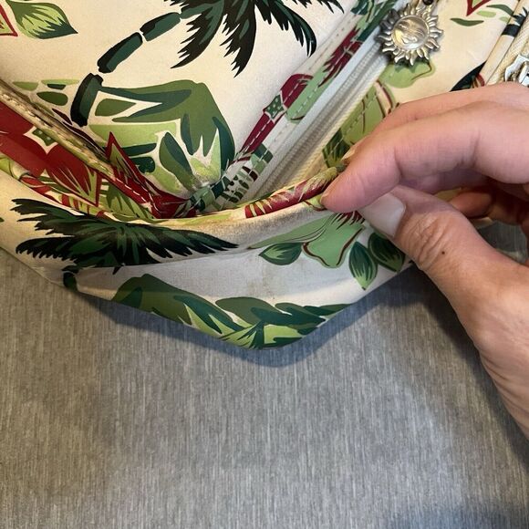 Vintage SUNNY HAWAII Cream w/Palm Tree Floral Print Mini Backpack Purse - Picture 13 of 14